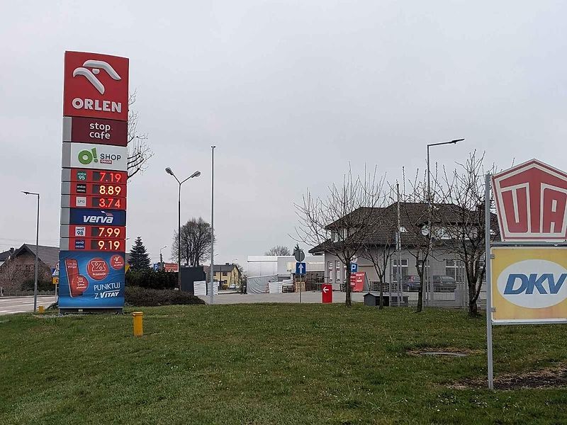 Čerpací stanice Jarosz v Krzyżanowicích, Polsko. (29. března 2026)