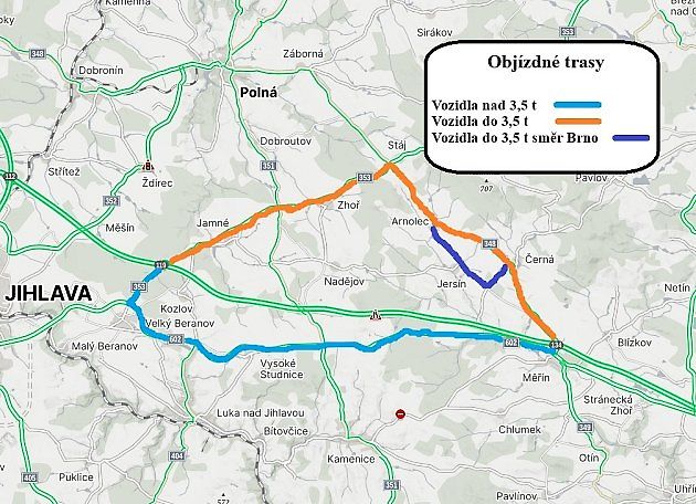 Mapa objížďky., zdroj: ŘSD ČR