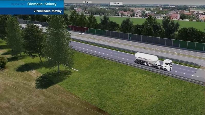 Vizualizace dálnice D55 Olomouc - Kokory