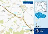 Mapka ukazuje, kudy povede dálnice D7 mezi Panenským Týncem a Kutrovicemi.
