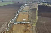Stavba D1 Říkovice-Přerov, únor 2024. Pohled z výšky.