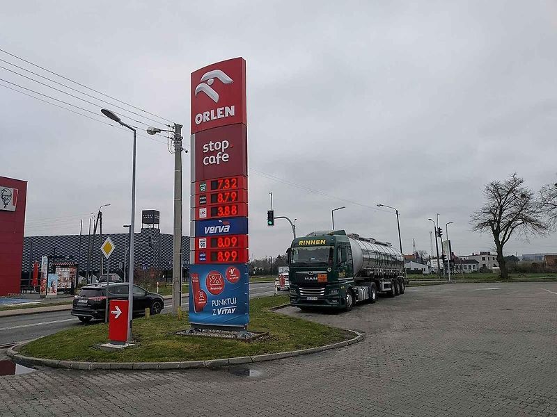 Čerpací stanice Jarosz v Krzyżanowicích, Polsko. (29. března 2026)