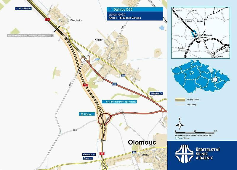 Nové křížení MÚK Křelov na dokončovaném západním obchvatu Olomouce (D35 Křelov–Slavonín)