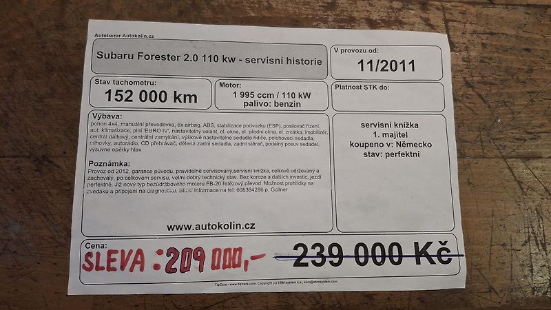 Subaru Forester 2.0 110 kw - servisní historie - fotka 43 z 43