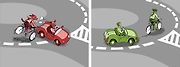 Na kruhovém objezdu musí motorista, který chce tento typ křižovatky opustit, dát přednost cyklistovi, který chce ještě dále kroužit. Je samozřejmě povinné dávat znamení o změně směru jízdy.