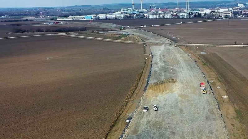 Stavba D1 Říkovice-Přerov, únor 2024. Pohled z výšky.