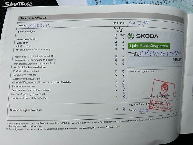 Škoda Rapid (2013) 1.2 TSi 63 KW servisní kniha - fotka 25 z 35