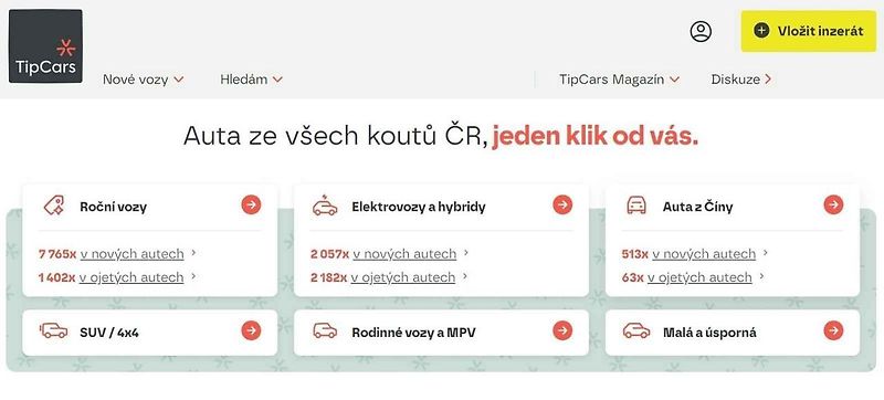 Nová podoba webového portálu TipCars. Přehledně nabídnuté tisícovky inzerátů.