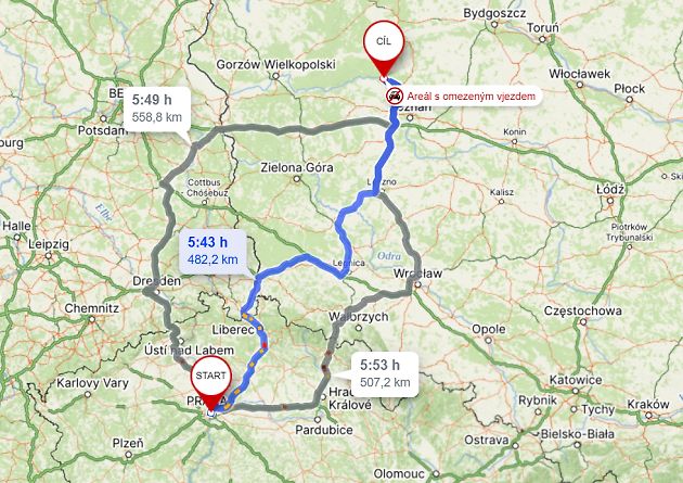Cesta z Prahy k hradu ve Stobnici., zdroj: Mapy.cz