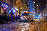 Vánoční flotila pražského dopravního podniku.