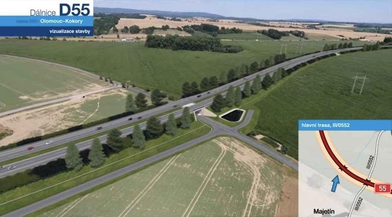 Staveniště D55 U Strejčkova lomu, kde vyroste ekodukt, jehož konstrukci bude tvořit přesypaný klenbový rám z betonu o dvou polích.