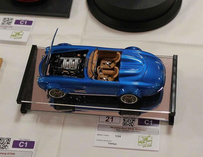 Vítězný model kategorie závodních vozů seniorů, Bugatti Type 35B Přemysla Bartoše. Se skutečným vozem si Eliška Junková dojela pro 5. místo při závodě Targa Florio 1928.
