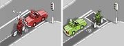 Cyklisté mají využívat vyhrazený obdélník před semaforem. Jsou tak lépe viditelní, než kdyby stáli po straně auta. Motoristé by do tohoto prostoru při zastavování na červenou neměli vjíždět.