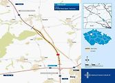Mapa budoucí dálnice D7 v úseku Slaný západ – Kutrovice.