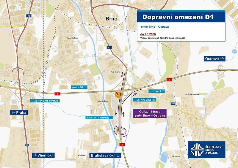 Rozsáhlá přestavba křižovatky dálnic D1 a D2 začíná v těchto dnech v Brně. Řidiči zasáhnou velká omezení.