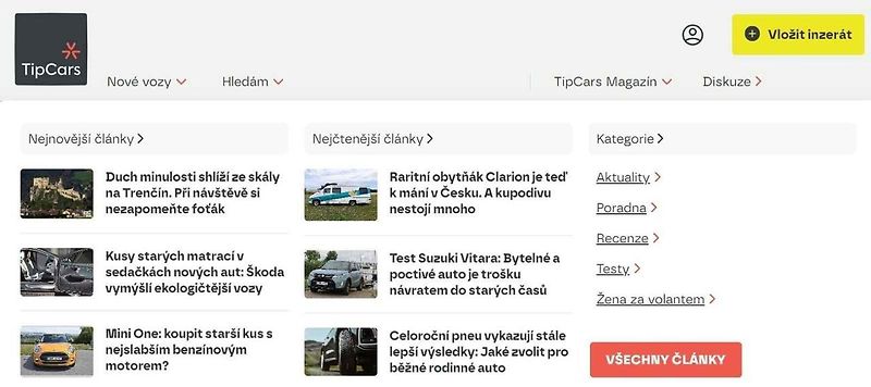 Nová podoba webového portálu TipCars. Přehledně nabídnuté tisícovky inzerátů.