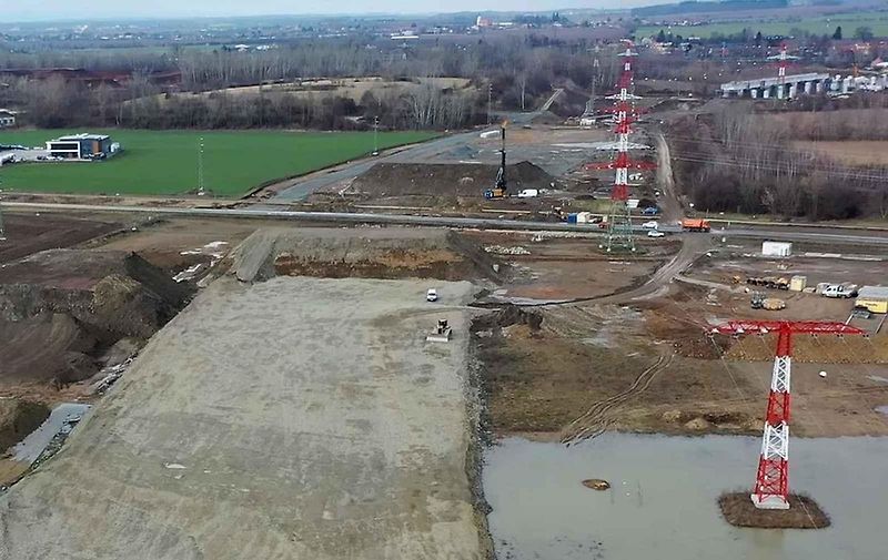 Stavba D1 Říkovice-Přerov, únor 2024. Pohled z výšky.