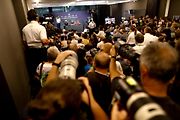 F1 2017 GP Rakouska - pichlavá čtvrteční konference novinářů a jezdců (o událostech z GP Ázerbájdžánu) - Lewis Hamilton (Mercedes), Kevin Magnussen (Haas), Sebastian Vettel (Ferrari)