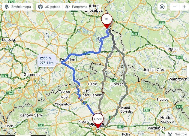 Cesta z Prahy k Ďáblovu mostu v Německu., zdroj: Mapy.cz