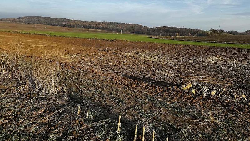 Staveniště D55 U Strejčkova lomu, kde vyroste ekodukt, jehož konstrukci bude tvořit přesypaný klenbový rám z betonu o dvou polích.