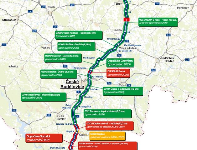 Trasa dálnice D3 - jihočeská část., zdroj: ŘSD