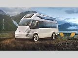 Tesla. Rovněž už nemůžeme mluvit o minivanu, jde spíše o autobus. Určitě elektrický autobus. Navíc se středovým místem pro řidiče po vzoru očekávaného kamionu Tesla Semi. Pěkný detail, to se musí nechat.