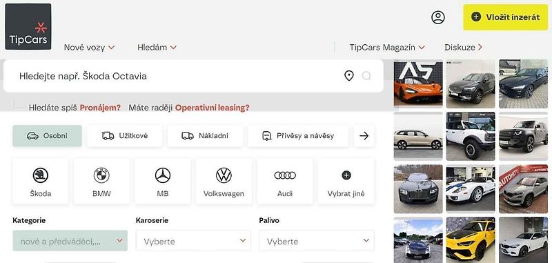 Nová podoba webového portálu TipCars. Přehledně nabídnuté tisícovky inzerátů.