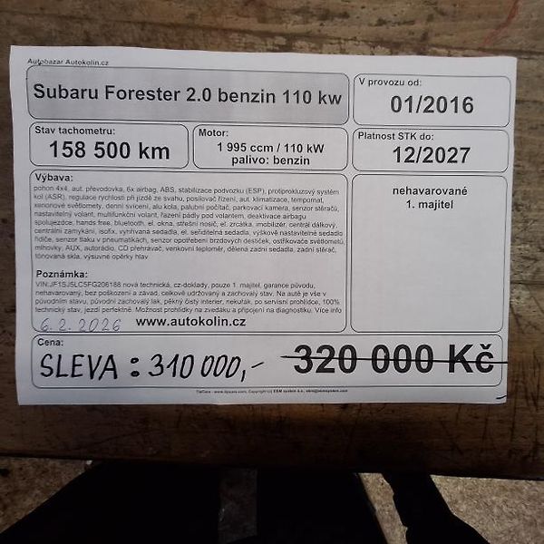 Subaru Forester 2.0 benzin  Rezervace - fotka 43 z 43