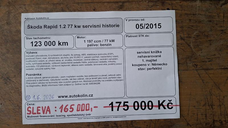 Škoda Rapid 1.2  77 kw servisní historie  - fotka 50 z 50
