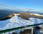 Pohled z dálky na North Cape, nejsevernější místo Evropy.