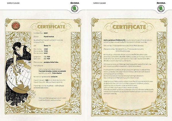 Majitelé historických škodovek mohou v podnikovém archivu získat certifikát ke svému vozu.