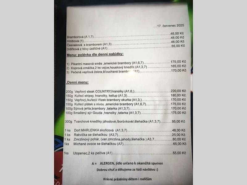Objednali jsme si vepřový řízek s bramborem za 170 korun.