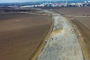 Stavba D1 Říkovice-Přerov, únor 2024. Pohled z výšky.