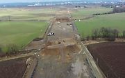 Stavba D1 Říkovice-Přerov, únor 2024. Pohled z výšky.