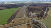 Stavba D1 Říkovice-Přerov, únor 2024. Pohled z výšky.