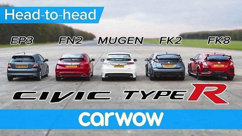 Všechny generace Hondy Civic Type R prodávané na trhu Velké Británie.
