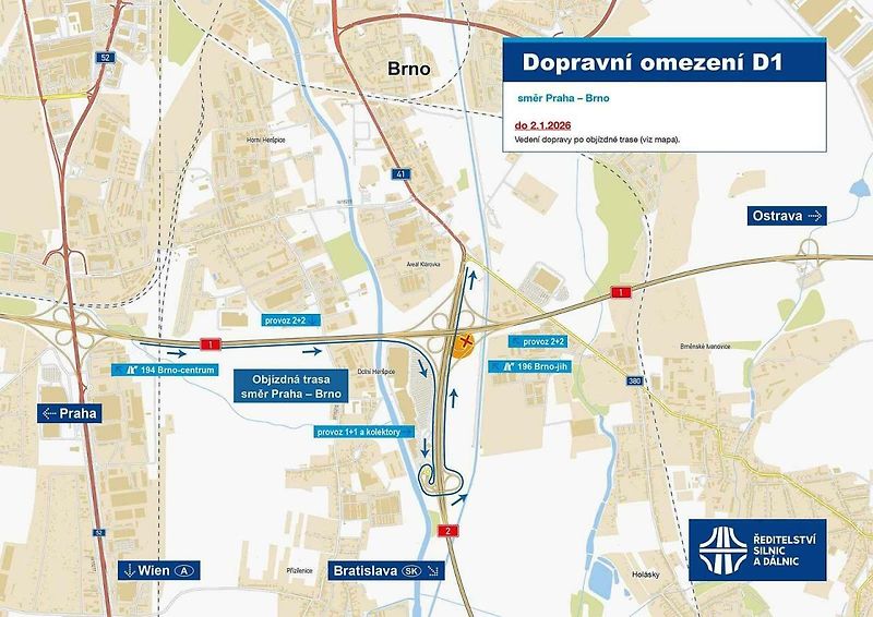 Rozsáhlá přestavba křižovatky dálnic D1 a D2 začíná v těchto dnech v Brně. Řidiči zasáhnou velká omezení.