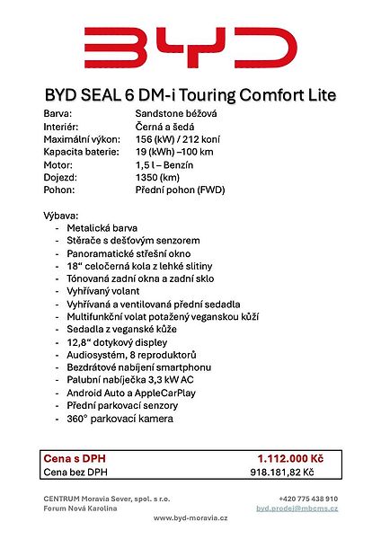 BYD Seal 6 (2025) DM-i Touring Comfort Lite - fotka 10 z 10