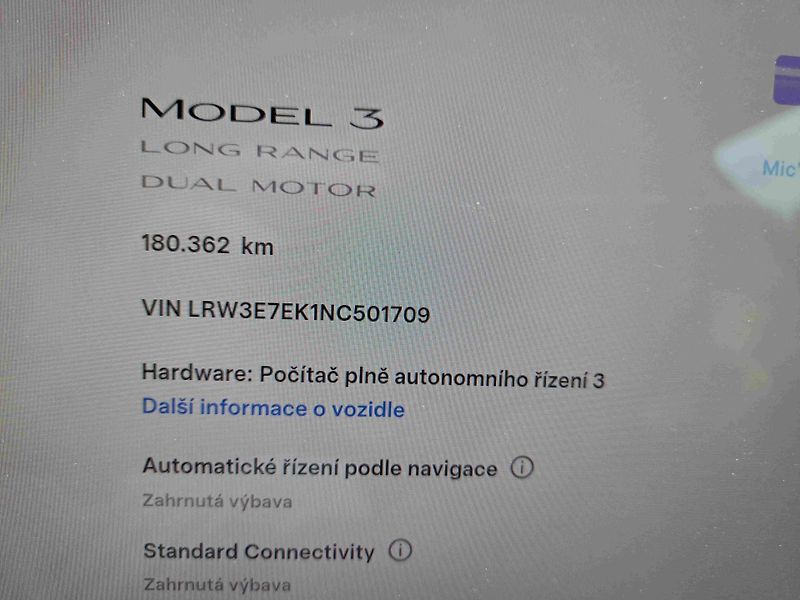 Tesla Model 3 (2022) AWD Long Range  ACC  LED  NAVI - fotka 24 z 27