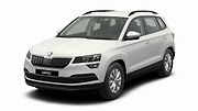 Škoda Karoq. Cena: 533 900 Kč ( základní ceně vozu bylo nutné přičíst 4000 Kč za barvu z důvodu dočasné nedostupnosti základní barvy Modrá Energy).