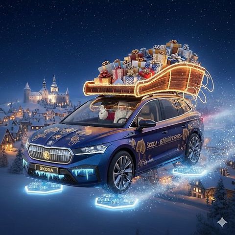 Ježíškova Škoda vytvořená chatbotem Gemini., zdroj: Deník/repro Gemini