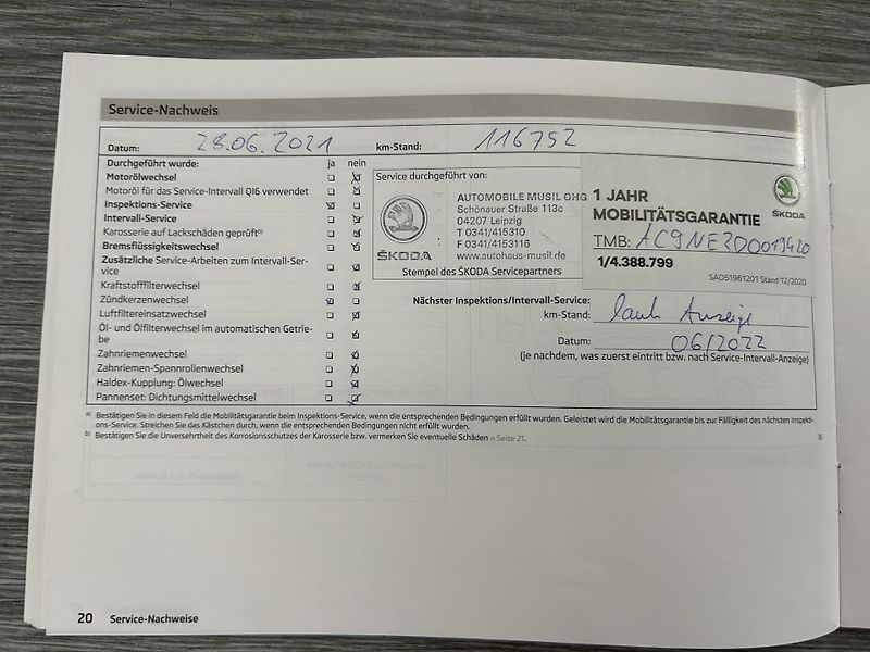 Škoda Octavia (2013) 1.4 TSi 103 KW servisní kniha - fotka 29 z 29