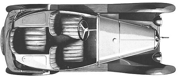 Pohled na rozmístění sedadel v modelu Citroën 5CV Tréfle - Jetelíček., zdroj: Wikimedia Commons, neznámý fotograf, volné dílo