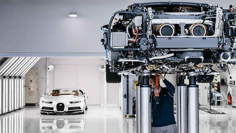 Výrobní prostory Bugatti Chiron ve francouzském Molsheimu.