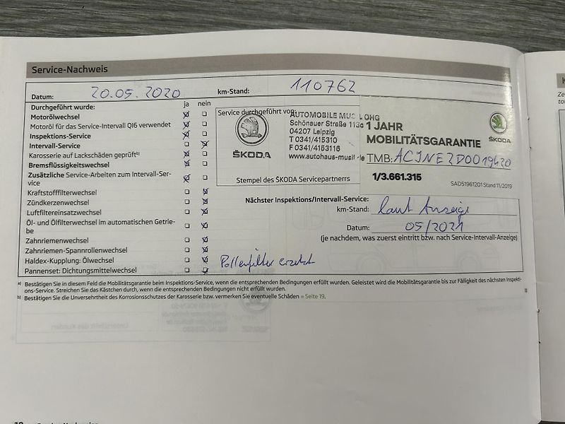 Škoda Octavia (2013) 1.4 TSi 103 KW servisní kniha - fotka 28 z 29