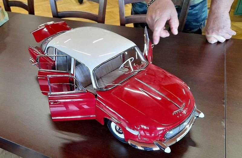 Modelář Kamil Štol s vymazlenou Tatrou 603 v měřítku 1:8. Skládal ji tři roky a vyšla ho na necelých 35 tisíc korun.