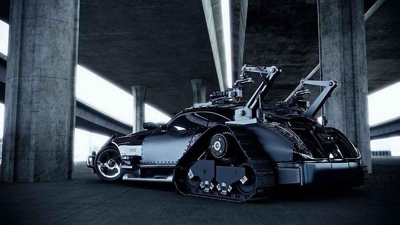 Pod obalem ze silného pancíře, ukrývá se Ferrari Enzo. Nechybí nárazník s navijákem, jakási střílna na robotické ruce a dokonce ani hydraulické nohy, které umí zvednout předek ze země.