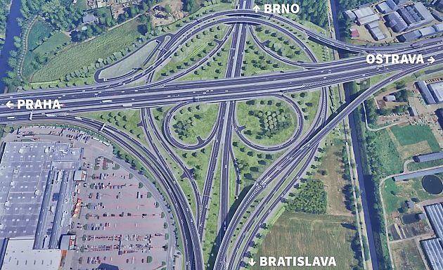 Náhled budoucí křižovatky D1 a D2., zdroj: Se svolením ŘSD
