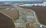 Stavba D1 Říkovice-Přerov, únor 2024. Pohled z výšky.