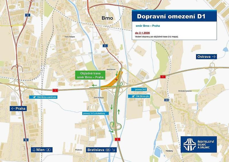 Rozsáhlá přestavba křižovatky dálnic D1 a D2 začíná v těchto dnech v Brně. Řidiči zasáhnou velká omezení.